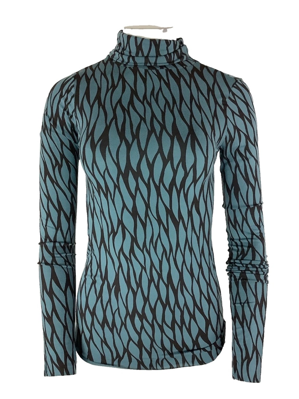 Rachel Pally Sz M Geo Graphic Print Long Sleeve Turtleneck Top Teal Brown